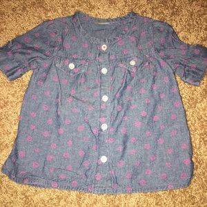 Blue Jean Shirt with Pink Flowers